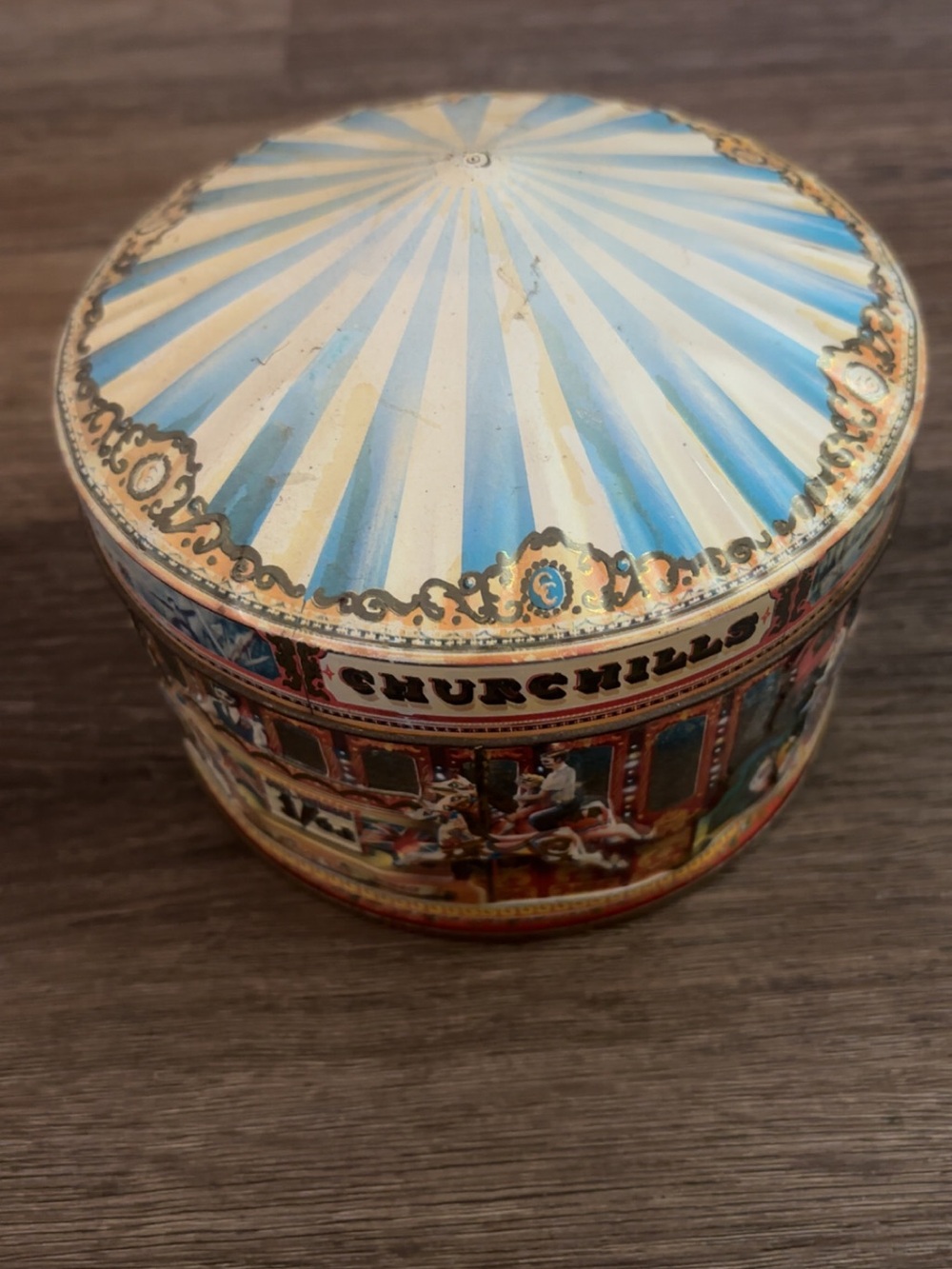 Carousel Decorative Tin - Blue and Cream